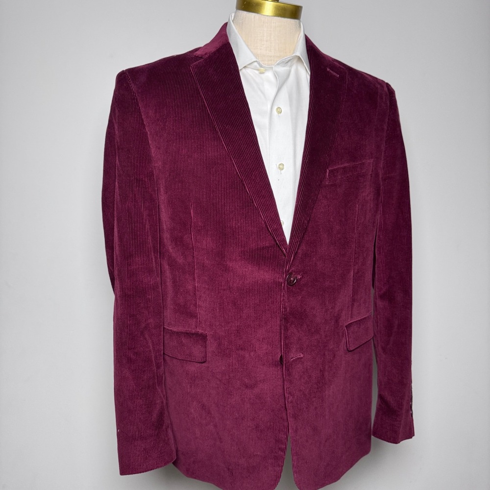 Saddlebred Blazer Mens 44R Burgundy Solid Heritage Corduroy Two-Button Jacket‎